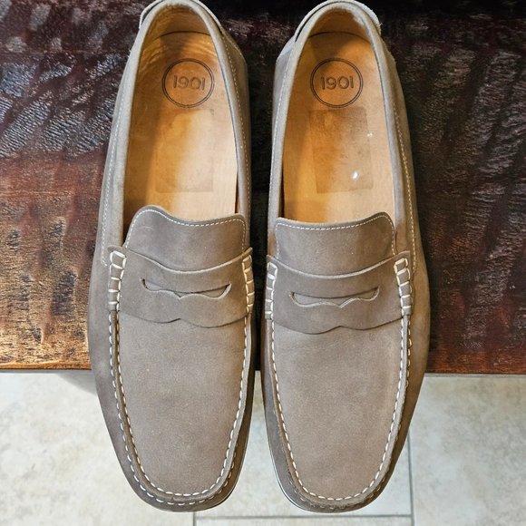 1901 Men's Leather/Nubuck Loafers, Gray, Sz 13 - Picture 2 of 16